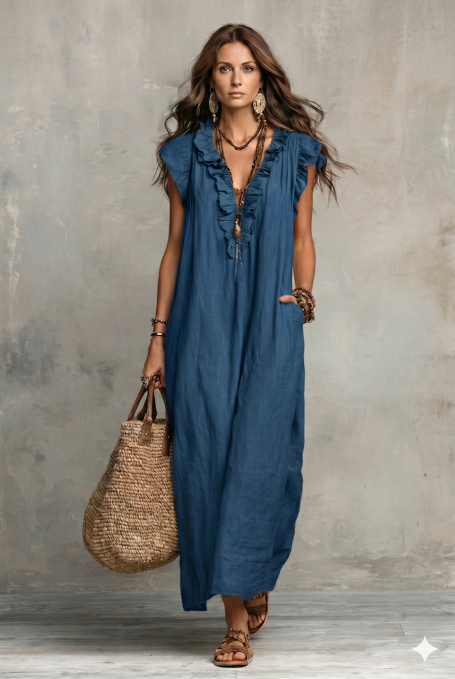 Women's Solid Color Ruffled Art Casual Fashion Cozy Cotton Linen Dress